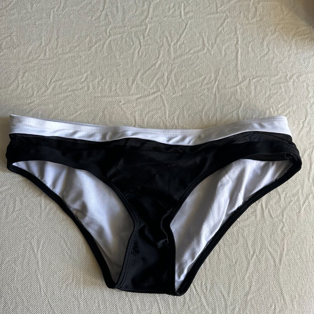 Women's Black and White Bikini Bottom - Large